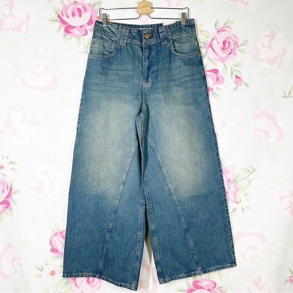 NEW Free People We The Free Chill Vibes Dropped Wide Leg Low Tide Denim Jeans 28 - Picture 1 of 14